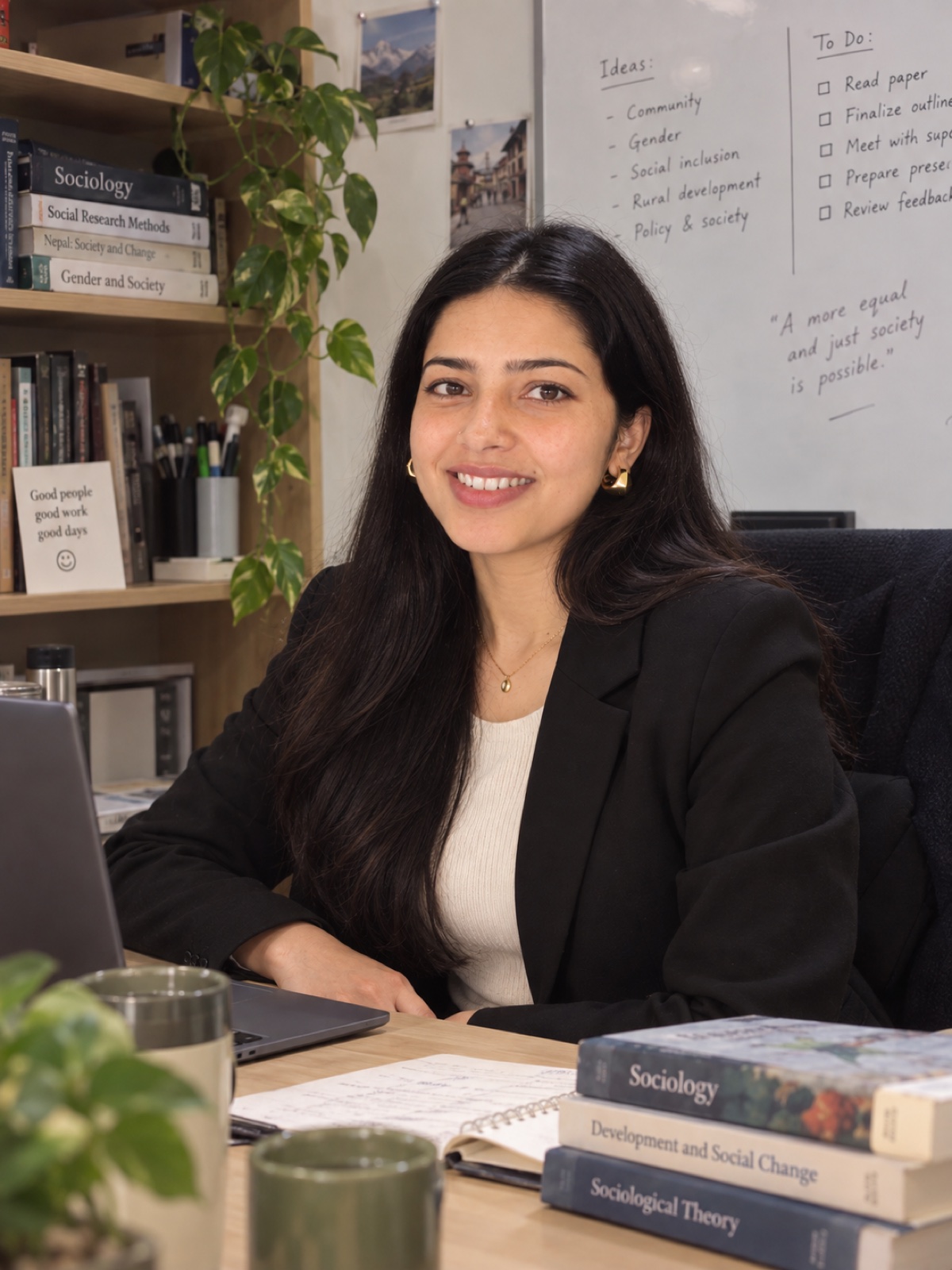 Pratiksha Thapa at her desk